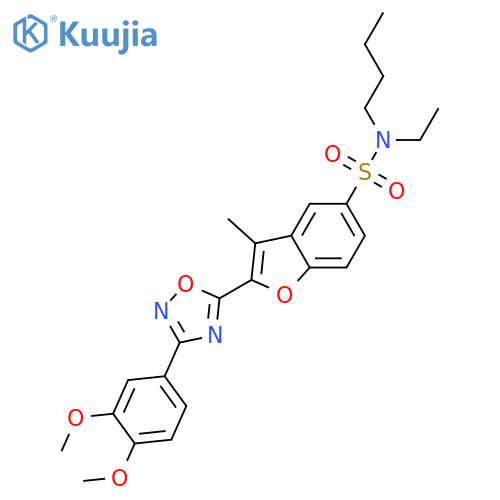 N-butyl-2-[3-(3,4-dimethoxyphenyl)-1,2,4-oxadiazol-5-yl]-N-ethyl-3-methyl-1-benzofuran-5-sulfonamide structure