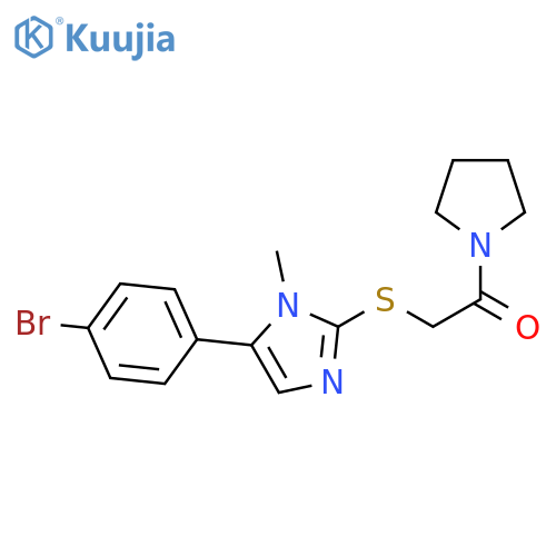 2-{[5-(4-bromophenyl)-1-methyl-1H-imidazol-2-yl]sulfanyl}-1-(pyrrolidin-1-yl)ethan-1-one structure