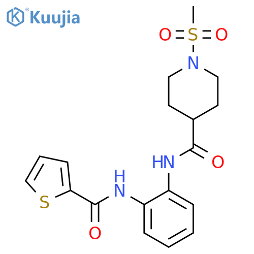 1-methanesulfonyl-N-2-(thiophene-2-amido)phenylpiperidine-4-carboxamide structure