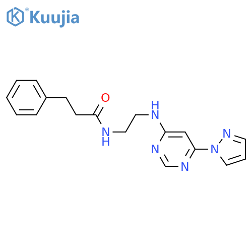3-phenyl-N-(2-{6-(1H-pyrazol-1-yl)pyrimidin-4-ylamino}ethyl)propanamide structure