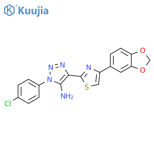 4-[4-(2H-1,3-benzodioxol-5-yl)-1,3-thiazol-2-yl]-1-(4-chlorophenyl)-1H-1,2,3-triazol-5-amine structure