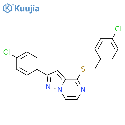 2-(4-chlorophenyl)-4-{[(4-chlorophenyl)methyl]sulfanyl}pyrazolo[1,5-a]pyrazine structure