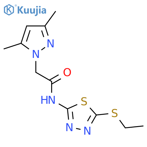 2-(3,5-dimethyl-1H-pyrazol-1-yl)-N-5-(ethylsulfanyl)-1,3,4-thiadiazol-2-ylacetamide structure