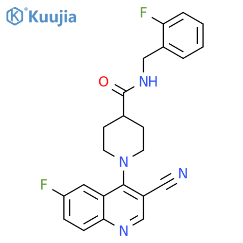 1-(3-cyano-6-fluoroquinolin-4-yl)-N-[(2-fluorophenyl)methyl]piperidine-4-carboxamide structure