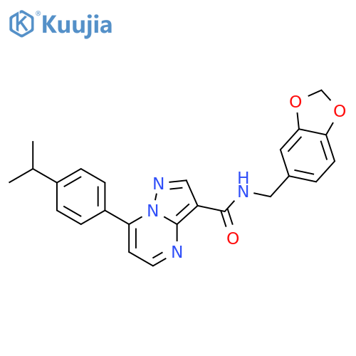 N-[(2H-1,3-benzodioxol-5-yl)methyl]-7-[4-(propan-2-yl)phenyl]pyrazolo[1,5-a]pyrimidine-3-carboxamide structure
