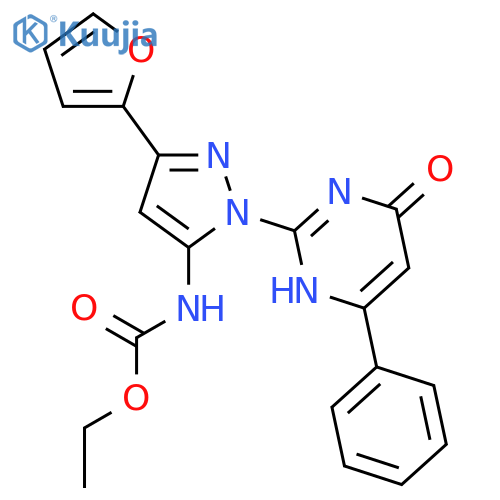 ethyl N-3-(furan-2-yl)-1-(6-oxo-4-phenyl-1,6-dihydropyrimidin-2-yl)-1H-pyrazol-5-ylcarbamate structure