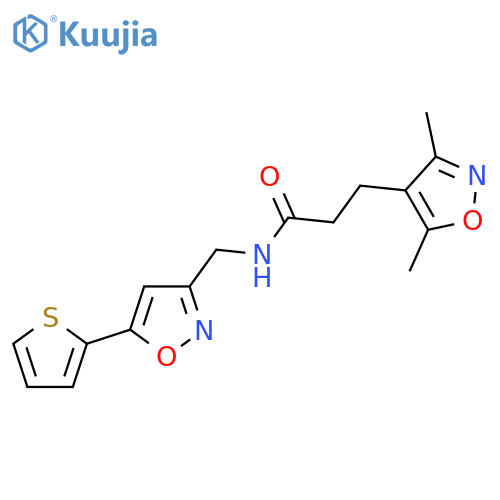 3-(3,5-dimethyl-1,2-oxazol-4-yl)-N-{5-(thiophen-2-yl)-1,2-oxazol-3-ylmethyl}propanamide structure