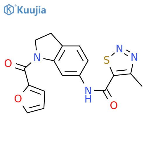 N-1-(furan-2-carbonyl)-2,3-dihydro-1H-indol-6-yl-4-methyl-1,2,3-thiadiazole-5-carboxamide structure