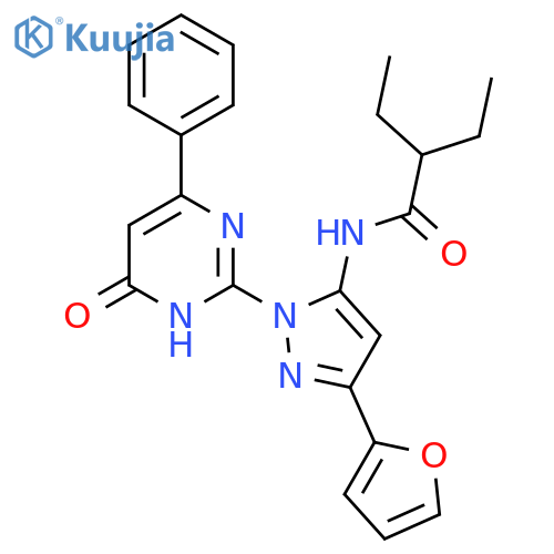 2-ethyl-N-3-(furan-2-yl)-1-(6-oxo-4-phenyl-1,6-dihydropyrimidin-2-yl)-1H-pyrazol-5-ylbutanamide structure
