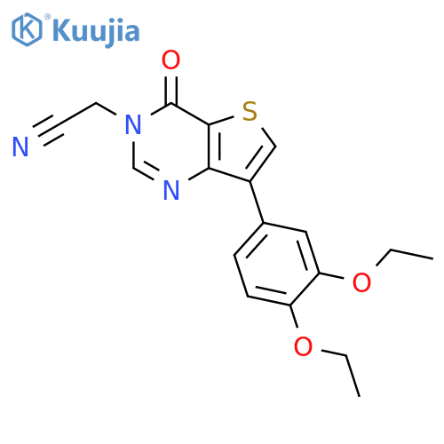2-[7-(3,4-diethoxyphenyl)-4-oxo-3H,4H-thieno[3,2-d]pyrimidin-3-yl]acetonitrile structure