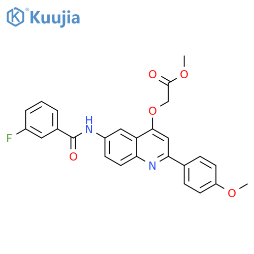 methyl 2-{[6-(3-fluorobenzamido)-2-(4-methoxyphenyl)quinolin-4-yl]oxy}acetate structure