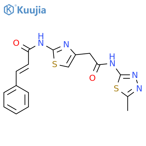 (2E)-N-(4-{(5-methyl-1,3,4-thiadiazol-2-yl)carbamoylmethyl}-1,3-thiazol-2-yl)-3-phenylprop-2-enamide structure