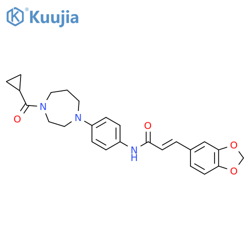 (2E)-3-(2H-1,3-benzodioxol-5-yl)-N-4-(4-cyclopropanecarbonyl-1,4-diazepan-1-yl)phenylprop-2-enamide structure