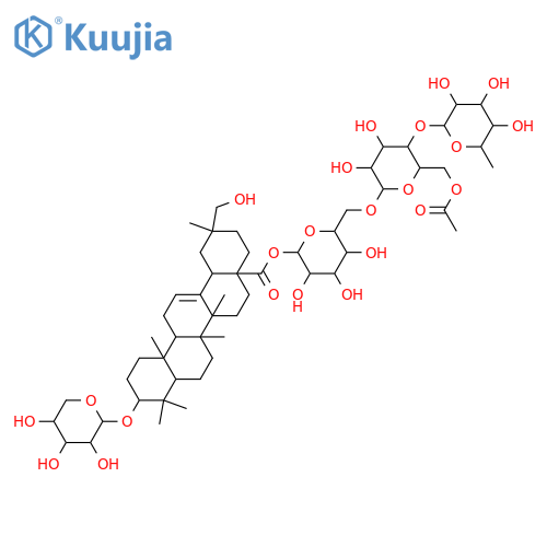 Olean-12-en-28-oic acid, 3-(α-L-arabinopyranosyloxy)-29-hydroxy-, O-6-deoxy-α-L-mannopyranosyl-(1→4)-O-6-O-acetyl-β-D-glucopyranosyl-(1→6)-β-D-glucopyranosyl ester, (3β,20α)- structure
