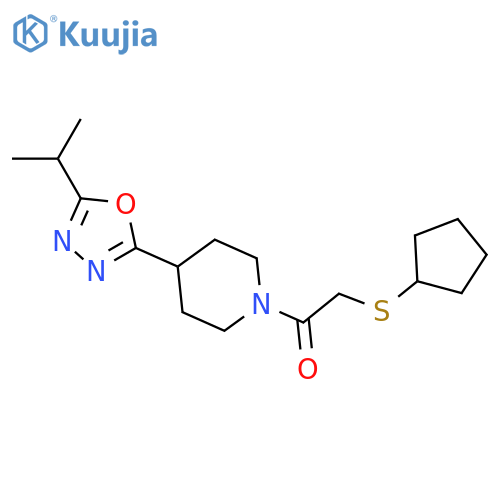2-(cyclopentylsulfanyl)-1-{4-5-(propan-2-yl)-1,3,4-oxadiazol-2-ylpiperidin-1-yl}ethan-1-one structure