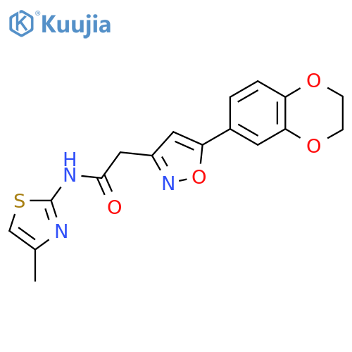 2-5-(2,3-dihydro-1,4-benzodioxin-6-yl)-1,2-oxazol-3-yl-N-(4-methyl-1,3-thiazol-2-yl)acetamide structure