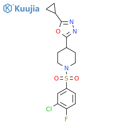 1-(3-chloro-4-fluorobenzenesulfonyl)-4-(5-cyclopropyl-1,3,4-oxadiazol-2-yl)piperidine structure