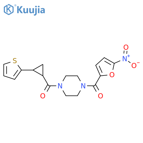 1-(5-nitrofuran-2-carbonyl)-4-2-(thiophen-2-yl)cyclopropanecarbonylpiperazine structure