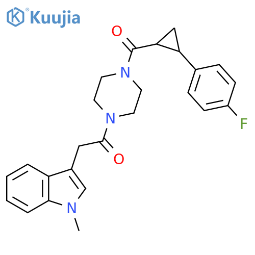 1-{4-[2-(4-fluorophenyl)cyclopropanecarbonyl]piperazin-1-yl}-2-(1-methyl-1H-indol-3-yl)ethan-1-one structure