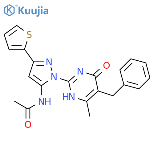 N-1-(5-benzyl-4-methyl-6-oxo-1,6-dihydropyrimidin-2-yl)-3-(thiophen-2-yl)-1H-pyrazol-5-ylacetamide structure