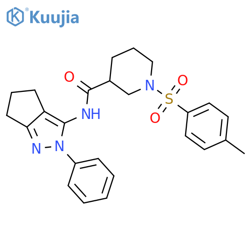 1-(4-methylbenzenesulfonyl)-N-{2-phenyl-2H,4H,5H,6H-cyclopentacpyrazol-3-yl}piperidine-3-carboxamide structure