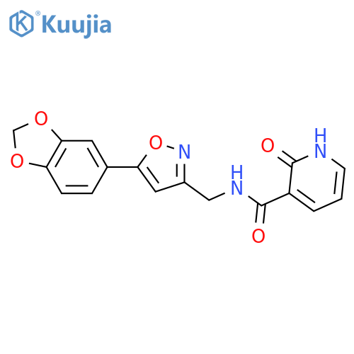 N-{5-(2H-1,3-benzodioxol-5-yl)-1,2-oxazol-3-ylmethyl}-2-oxo-1,2-dihydropyridine-3-carboxamide structure