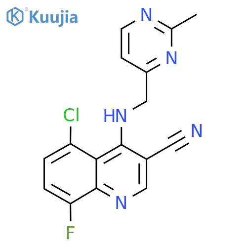 5-Chloro-8-fluoro-4-{(2-methylpyrimidin-4-yl)methylamino}quinoline-3-carbonitrile structure