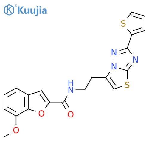 7-methoxy-N-{2-2-(thiophen-2-yl)-1,2,4triazolo3,2-b1,3thiazol-6-ylethyl}-1-benzofuran-2-carboxamide structure