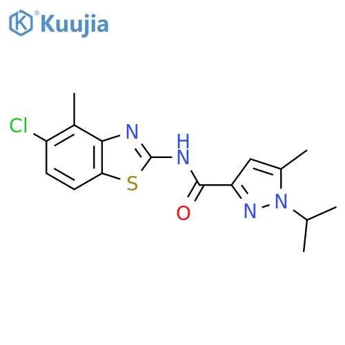N-(5-chloro-4-methyl-1,3-benzothiazol-2-yl)-5-methyl-1-(propan-2-yl)-1H-pyrazole-3-carboxamide structure