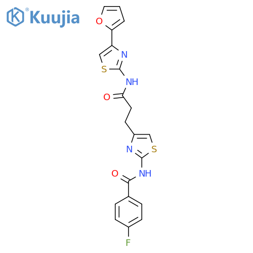 4-fluoro-N-4-(2-{4-(furan-2-yl)-1,3-thiazol-2-ylcarbamoyl}ethyl)-1,3-thiazol-2-ylbenzamide structure