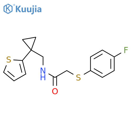 2-(4-fluorophenyl)sulfanyl-N-{1-(thiophen-2-yl)cyclopropylmethyl}acetamide structure