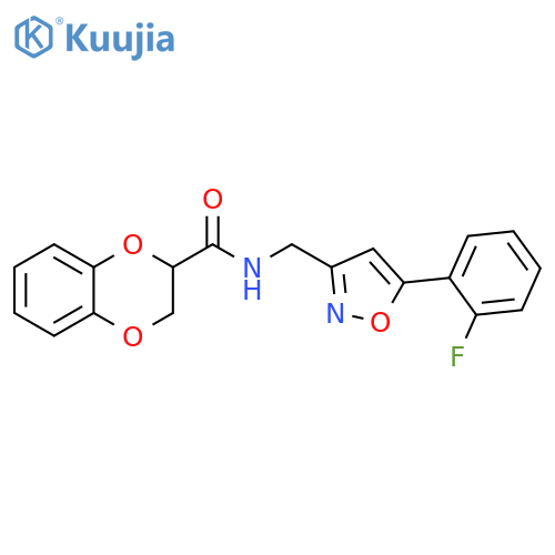 N-{5-(2-fluorophenyl)-1,2-oxazol-3-ylmethyl}-2,3-dihydro-1,4-benzodioxine-2-carboxamide structure