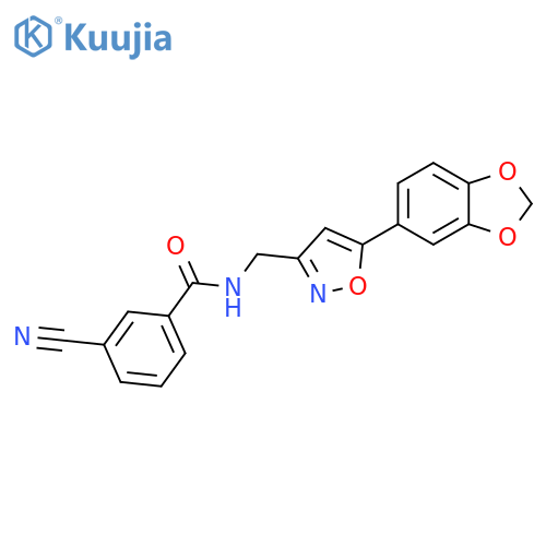 N-{5-(2H-1,3-benzodioxol-5-yl)-1,2-oxazol-3-ylmethyl}-3-cyanobenzamide structure