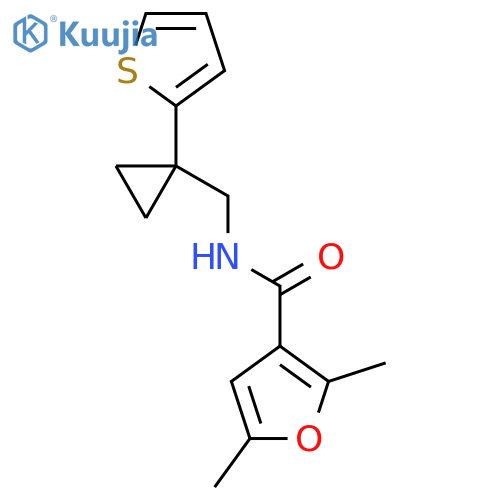 2,5-dimethyl-N-{1-(thiophen-2-yl)cyclopropylmethyl}furan-3-carboxamide structure