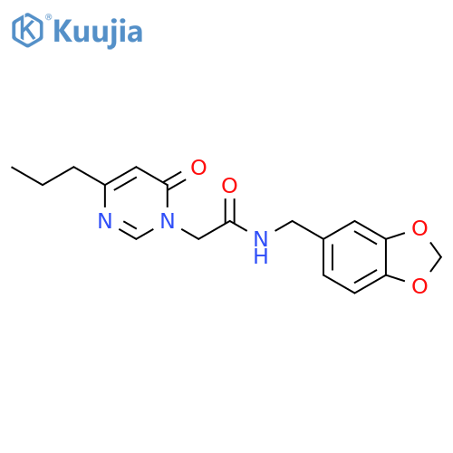 N-(2H-1,3-benzodioxol-5-yl)methyl-2-(6-oxo-4-propyl-1,6-dihydropyrimidin-1-yl)acetamide structure