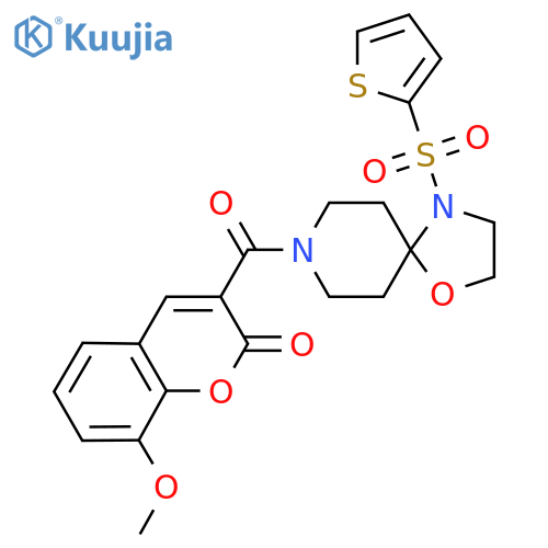 8-methoxy-3-4-(thiophene-2-sulfonyl)-1-oxa-4,8-diazaspiro4.5decane-8-carbonyl-2H-chromen-2-one structure