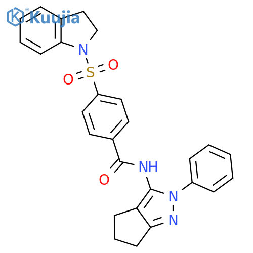 4-(2,3-dihydro-1H-indole-1-sulfonyl)-N-{2-phenyl-2H,4H,5H,6H-cyclopentacpyrazol-3-yl}benzamide structure
