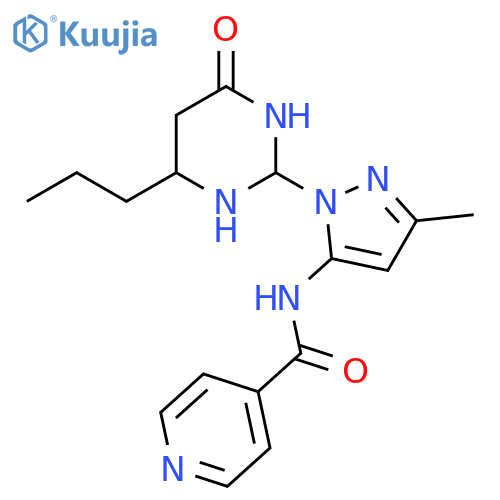 N-[3-methyl-1-(6-oxo-4-propyl-1,6-dihydropyrimidin-2-yl)-1H-pyrazol-5-yl]pyridine-4-carboxamide structure