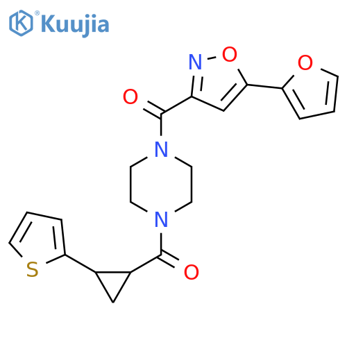 1-5-(furan-2-yl)-1,2-oxazole-3-carbonyl-4-2-(thiophen-2-yl)cyclopropanecarbonylpiperazine structure
