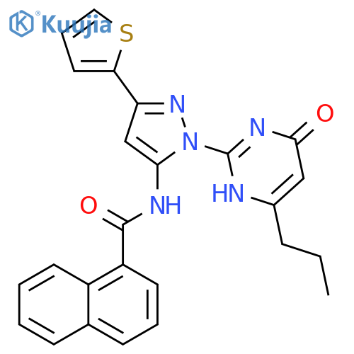N-[1-(6-oxo-4-propyl-1,6-dihydropyrimidin-2-yl)-3-(thiophen-2-yl)-1H-pyrazol-5-yl]naphthalene-1-carboxamide structure