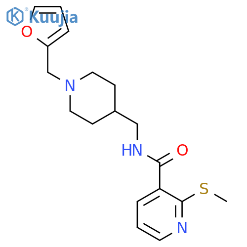 N-({1-(furan-2-yl)methylpiperidin-4-yl}methyl)-2-(methylsulfanyl)pyridine-3-carboxamide structure