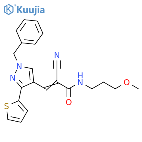 2-Cyano-N-(3-methoxypropyl)-3-[1-(phenylmethyl)-3-(2-thienyl)-1H-pyrazol-4-yl]-2-propenamide structure