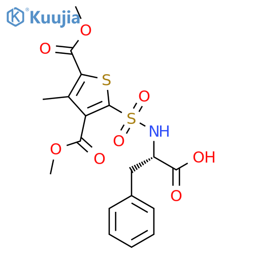 (2S)-2-3,5-bis(methoxycarbonyl)-4-methylthiophene-2-sulfonamido-3-phenylpropanoic acid structure