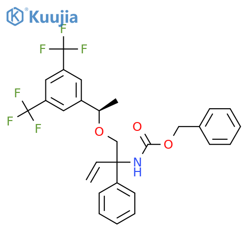 Benzyl ((S)-1-((R)-1-(3,5-bis(trifluoromethyl)phenyl)ethoxy)-2-phenylbut-3-EN-2-YL)carbamate structure