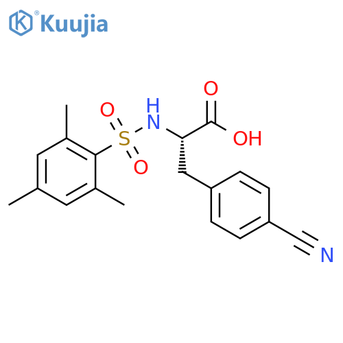 3-(4-cyanophenyl)-2-(2,4,6-trimethylbenzenesulfonamido)propanoic acid structure