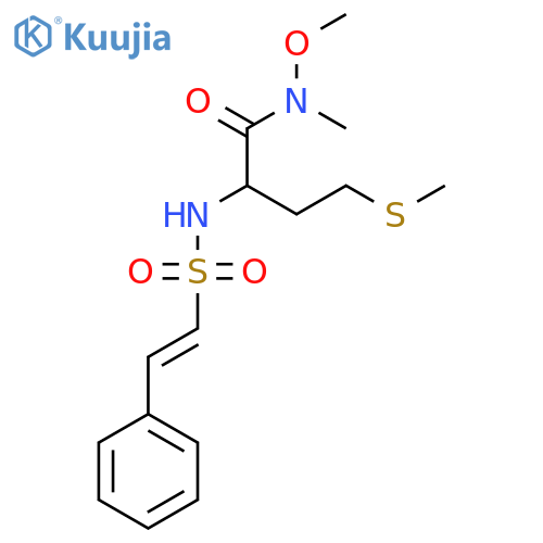 N-methoxy-N-methyl-4-(methylsulfanyl)-2-(2-phenylethenesulfonamido)butanamide structure