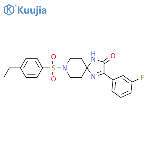 8-(4-ethylbenzenesulfonyl)-3-(3-fluorophenyl)-1,4,8-triazaspiro[4.5]dec-3-en-2-one structure