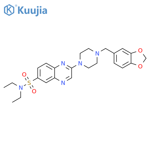 2-{4-[(2H-1,3-benzodioxol-5-yl)methyl]piperazin-1-yl}-N,N-diethylquinoxaline-6-sulfonamide structure