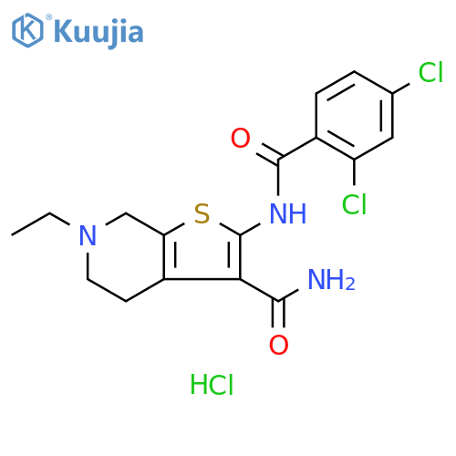 2-(2,4-dichlorobenzamido)-6-ethyl-4H,5H,6H,7H-thieno2,3-cpyridine-3-carboxamide hydrochloride structure