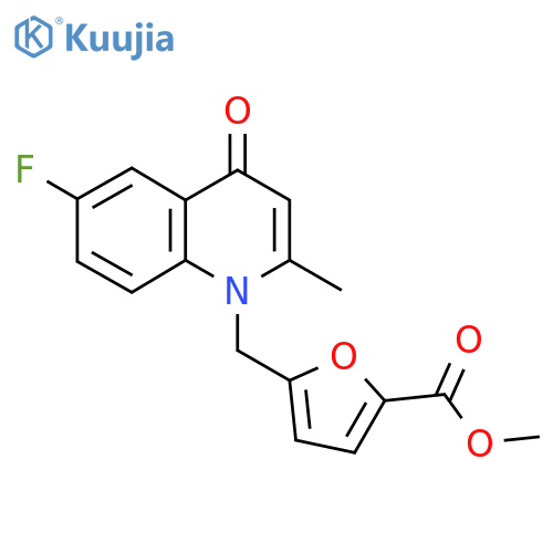 Methyl 5-((6-fluoro-2-methyl-4-oxoquinolin-1(4H)-yl)methyl)furan-2-carboxylate structure